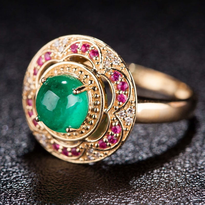 14k Gold 1.25 Ct Natural Emerald & Diamond & Ruby Ring (1 of 6)