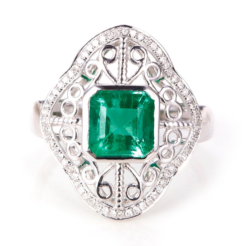 14k Gold 2.29 Ctw Vivid Green Natural Emerald & Diamond Ring - 2