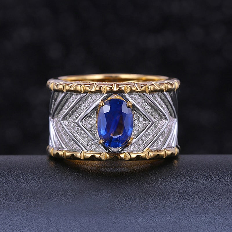 14k Gold 1.45 Ctw Natural Sapphire & Diamond Ring: Ref:231030054 // gold content:14k gold // ring size:7. 25us // // main gemstone:sapphire // shape:oval // carat weight:1. 15ct // color:blue // treatment:natural // // adjacent gemstone 2 : diamond