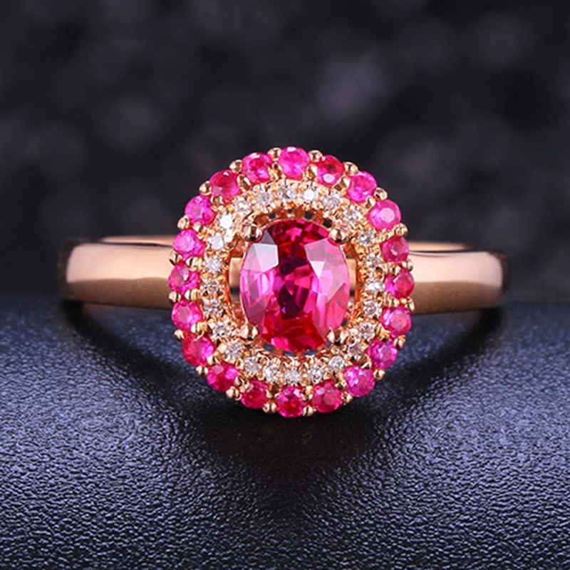 14k Gold 0.55 Ct Natural Ruby & Diamond Ring: Ref:231030056 // gold content:14k gold // ring size:7. 25us // // main gemstone:ruby // shape:multiply // carat weight:0. 55ct // color:red // treatment:natural // // adjacent gemstone 2 : diamond //