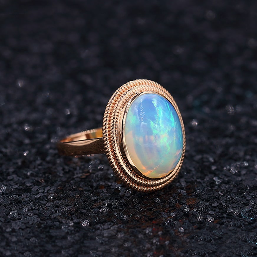 14k Gold 6.65 Ct Natural Opal Ring - 3
