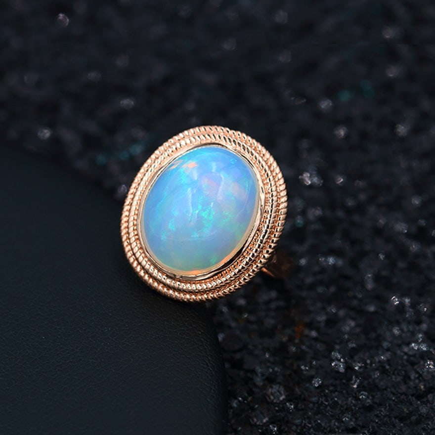 14k Gold 6.65 Ct Natural Opal Ring - 5