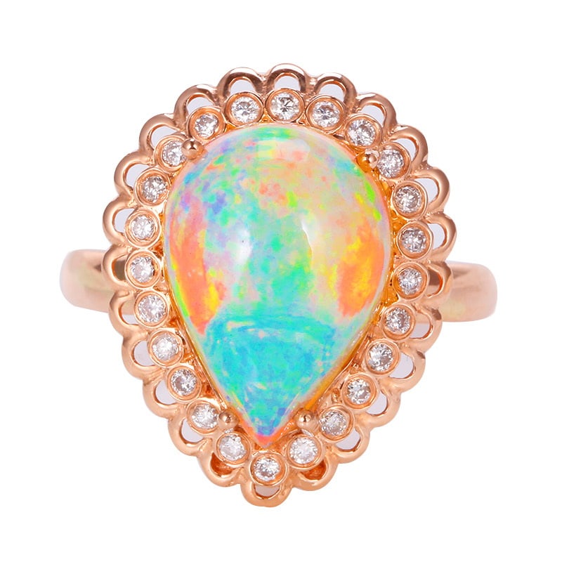 14k Gold 4.39 Ctw Natural Opal & Diamond Pendant( Without Chain ) - 2