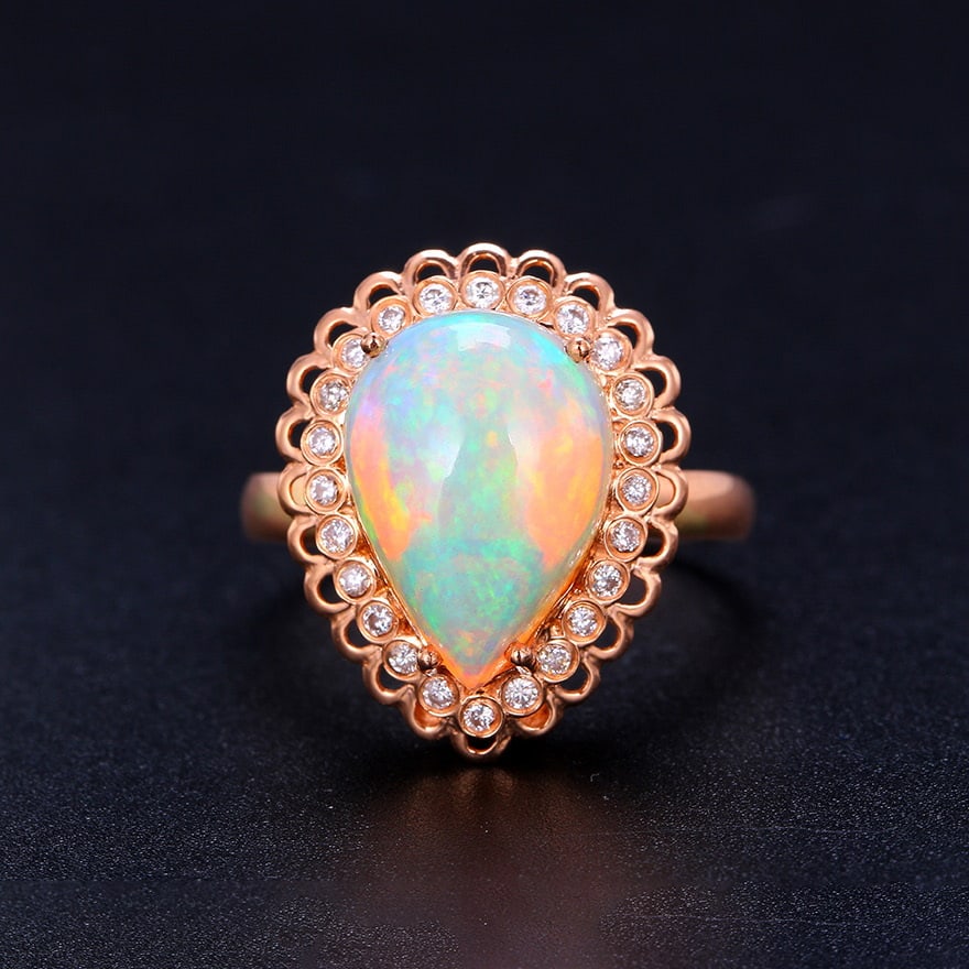 14k Gold 4.39 Ctw Natural Opal & Diamond Pendant( Without Chain ) - 3