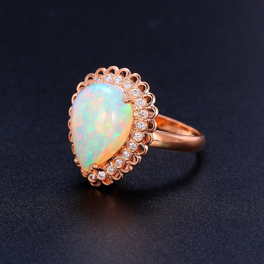 14k Gold 4.39 Ctw Natural Opal & Diamond Pendant( Without Chain ) - 4