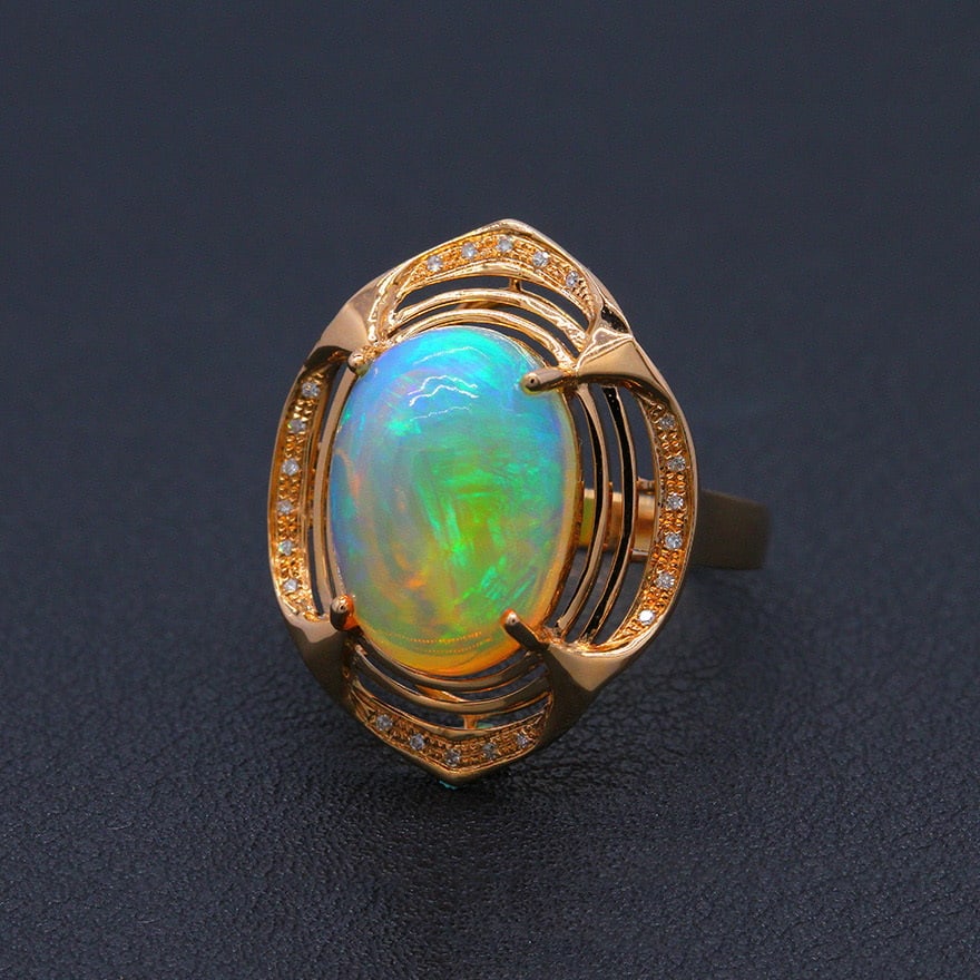 14k Gold 5.62 Ctw Natural Opal & Diamond Ring - 3