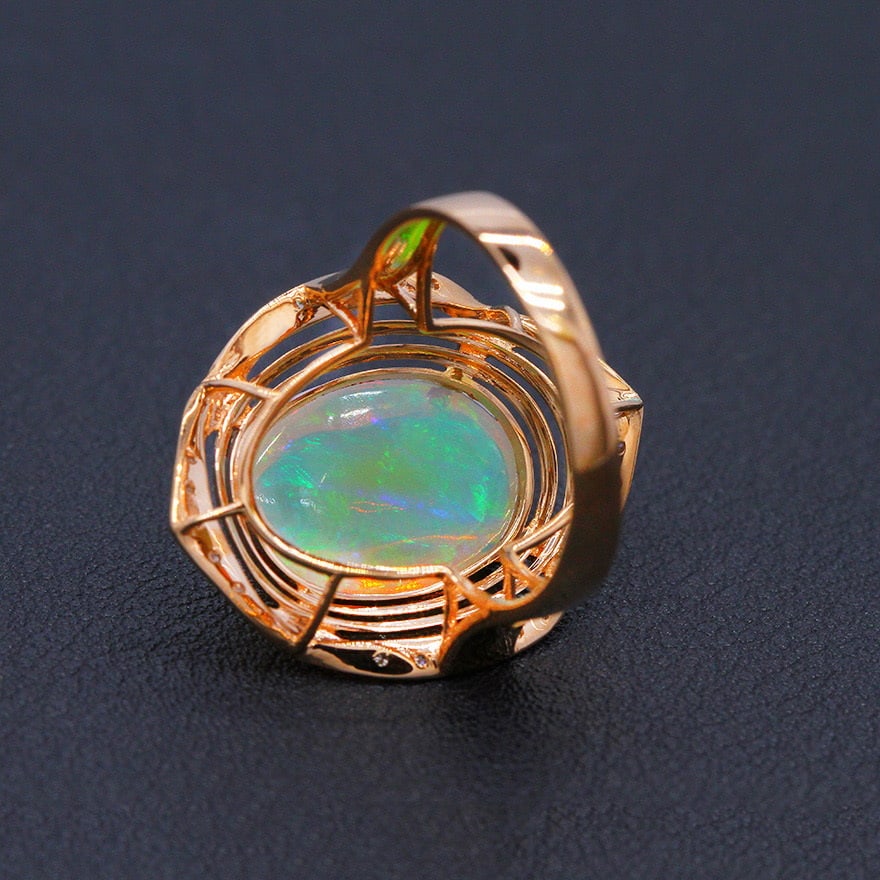 14k Gold 5.62 Ctw Natural Opal & Diamond Ring - 4