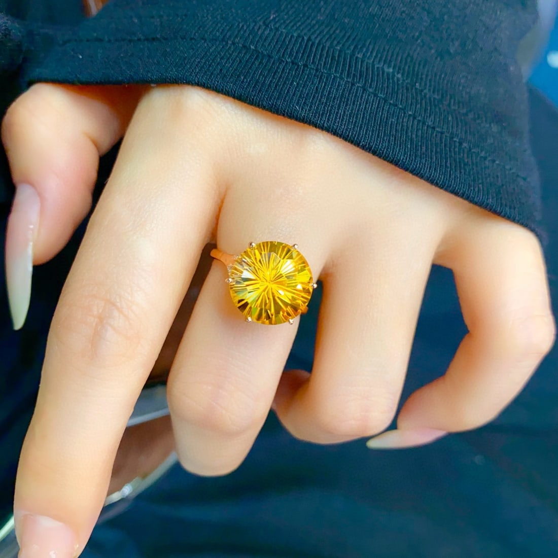 14k Gold 6.70 Ctw Natural Citrine & Diamond Ring - 2