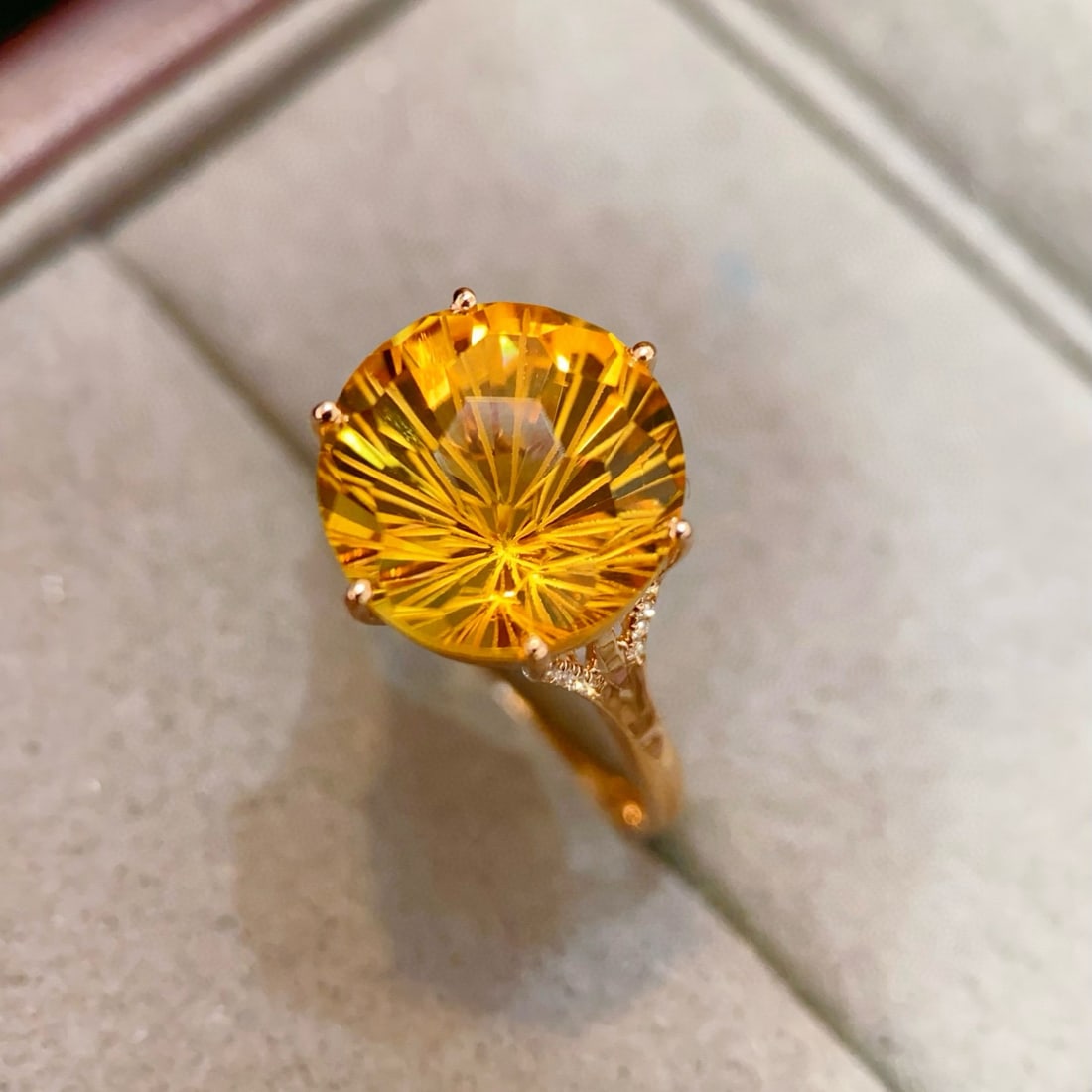 14k Gold 6.70 Ctw Natural Citrine & Diamond Ring - 4