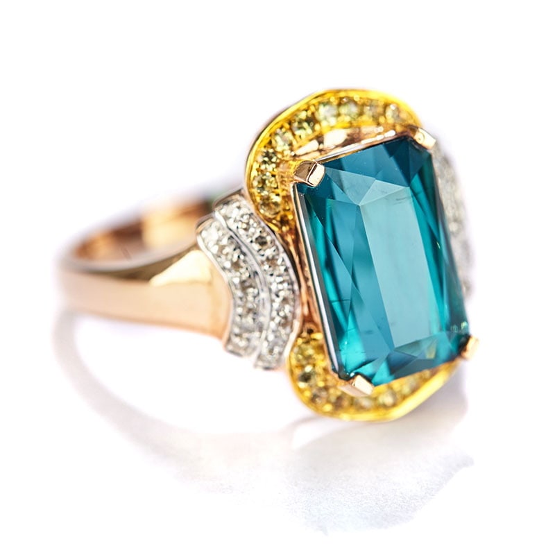14k Gold 4.05 Ct Natural Tourmaline & Diamond Ring - 2