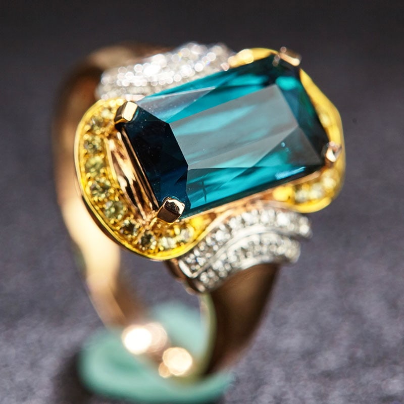 14k Gold 4.05 Ct Natural Tourmaline & Diamond Ring - 4