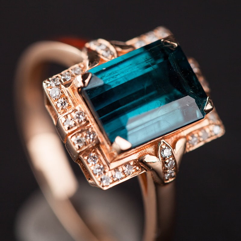 14k Gold 3.0 Ct Natural Tourmaline & Diamond Ring (1 of 6)