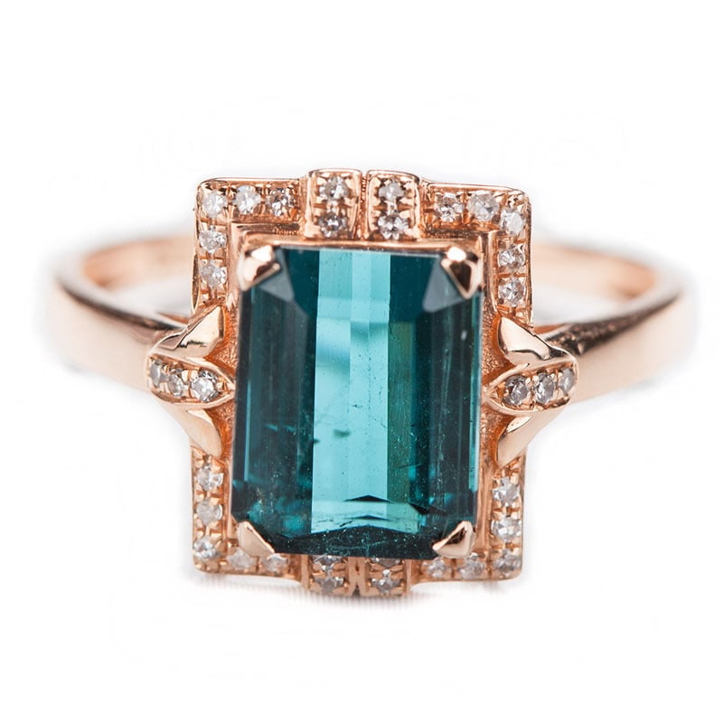 14k Gold 3.0 Ct Natural Tourmaline & Diamond Ring - 2
