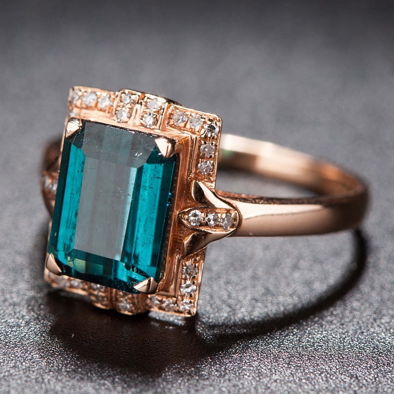 14k Gold 3.0 Ct Natural Tourmaline & Diamond Ring - 3