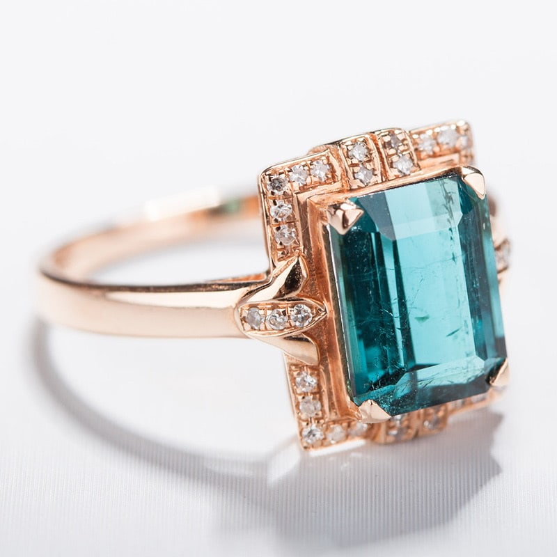 14k Gold 3.0 Ct Natural Tourmaline & Diamond Ring - 4