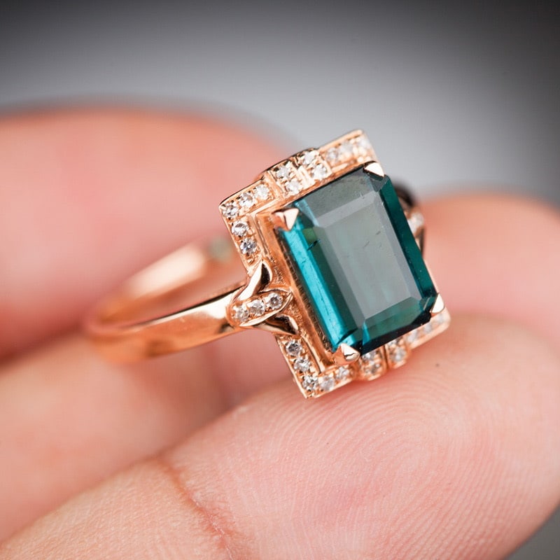 14k Gold 3.0 Ct Natural Tourmaline & Diamond Ring - 5