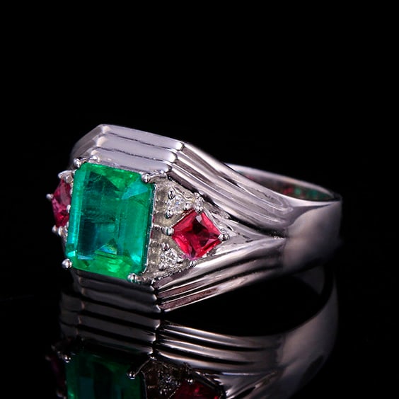 14k Gold 1.39 Ctw Vivid Green Natural Emerald & Diamond Ring - 2