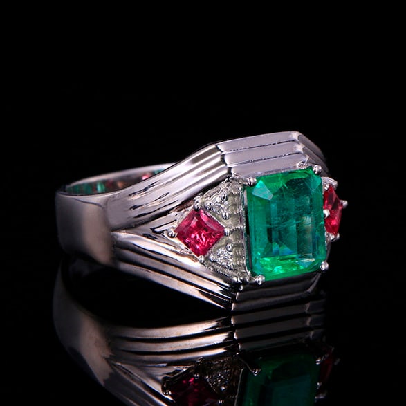 14k Gold 1.39 Ctw Vivid Green Natural Emerald & Diamond Ring - 3