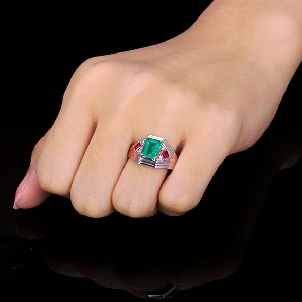14k Gold 1.39 Ctw Vivid Green Natural Emerald & Diamond Ring - 4