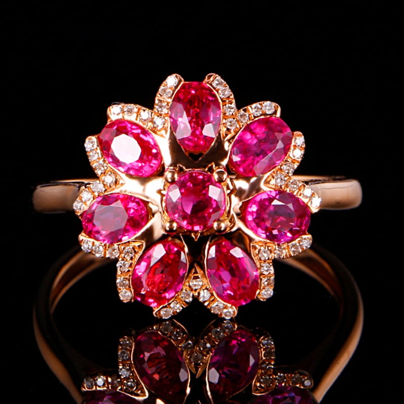 14k Gold 2.04 Ctw Natural Ruby & Diamond Ring: Ref:231030101 // gold content:14k gold // ring size:7. 25us // // main gemstone:ruby // shape:multiply // carat weight:1. 9ct // color:red // treatment:natural // // adjacent gemstone 2 : diamond // s