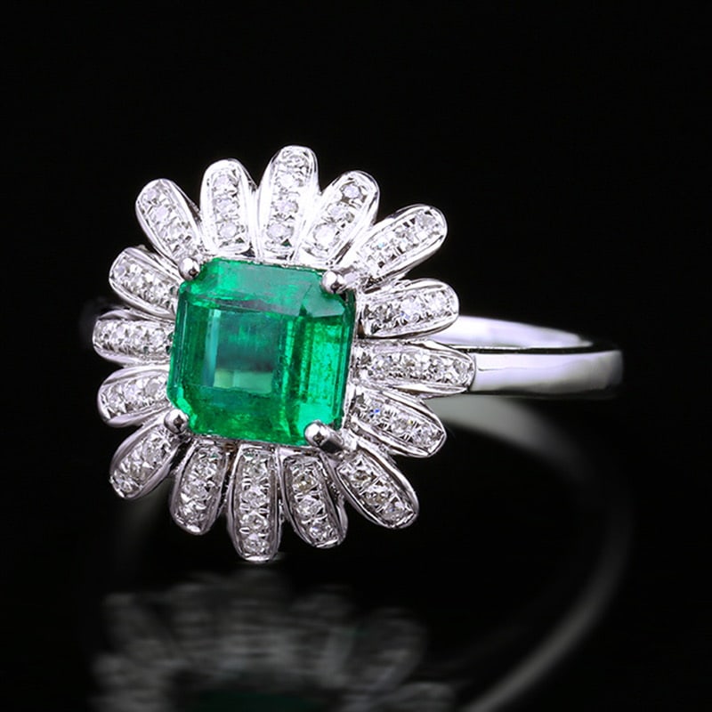 14k Gold 1.59 Ctw Vivid Green Natural Emerald & Diamond Ring - 3