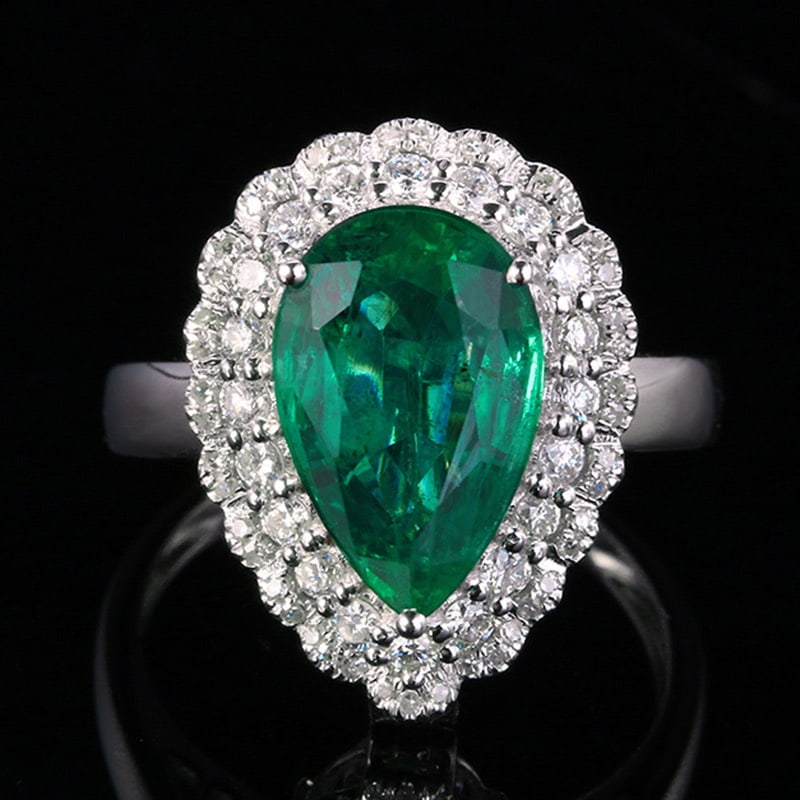 14k Gold 4.08 Ctw Vivid Green Natural Emerald & Diamond Ring/pendant( Without Chain ): Ref:231030103 // gold content:14k gold // ring size:7. 25us // // main gemstone:emerald // shape:pear // carat weight:3. 52ct // color:vivid green // treatment:natural // // adjacent gemstone 2 : diam