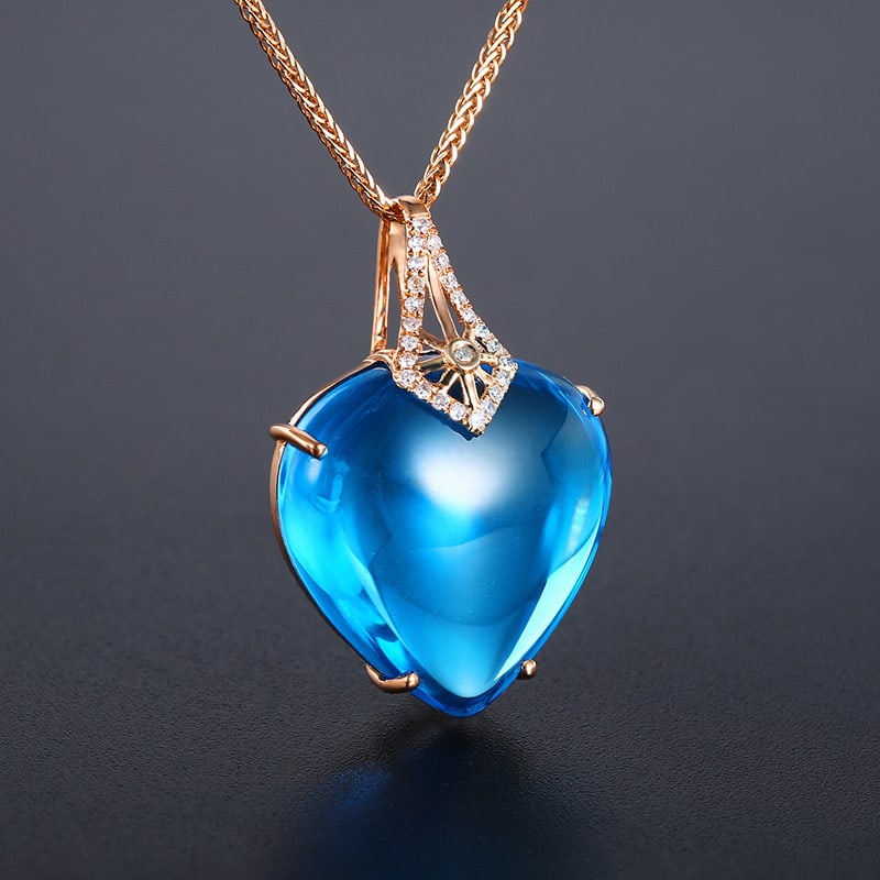 14k Gold 21.62 Ct Natural Topaz & Diamond Pendant( Without Chain ) - 3