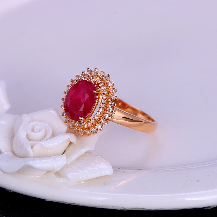 14k Gold 2.31 Ctw Natural Ruby & Diamond Ring - 5