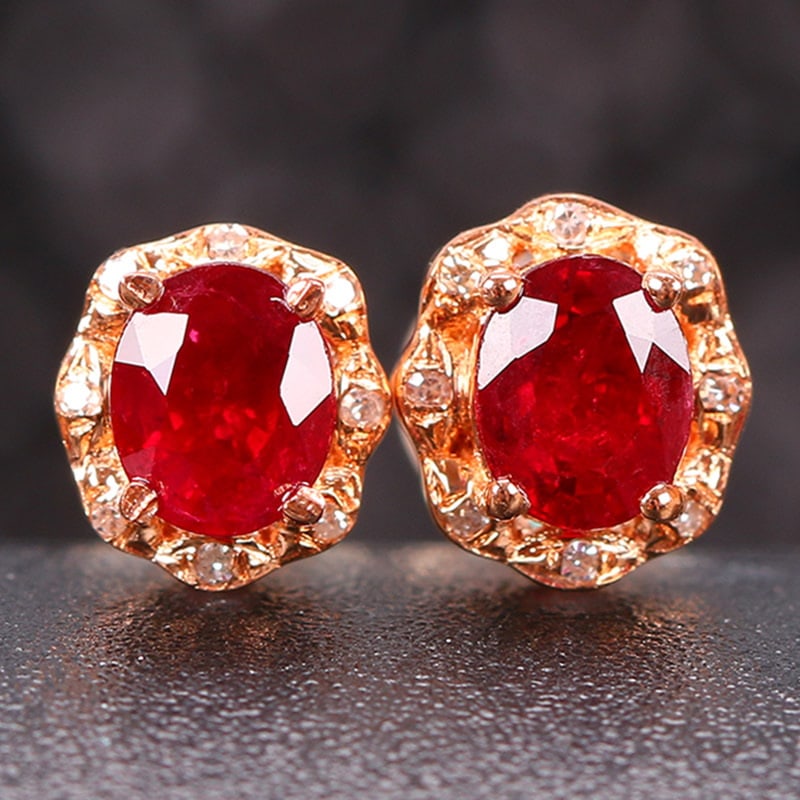 14k Gold 1.10 Ctw Vivid Red Natural Ruby & Diamond Earrings (1 of 6)