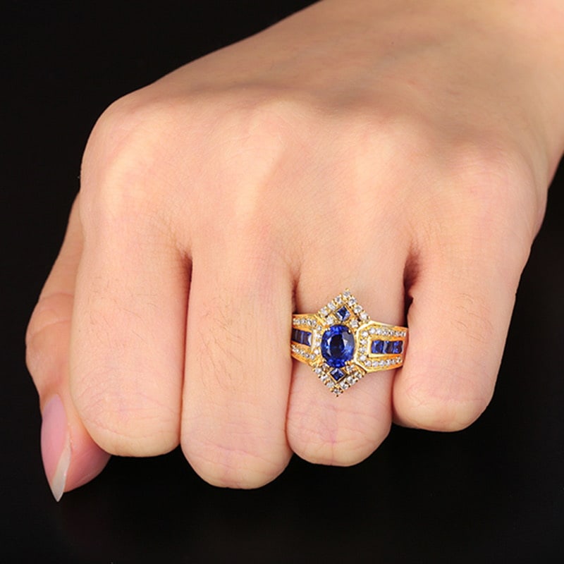 14k Gold 1.58 Ct Natural Sapphire & Diamond Ring - 4