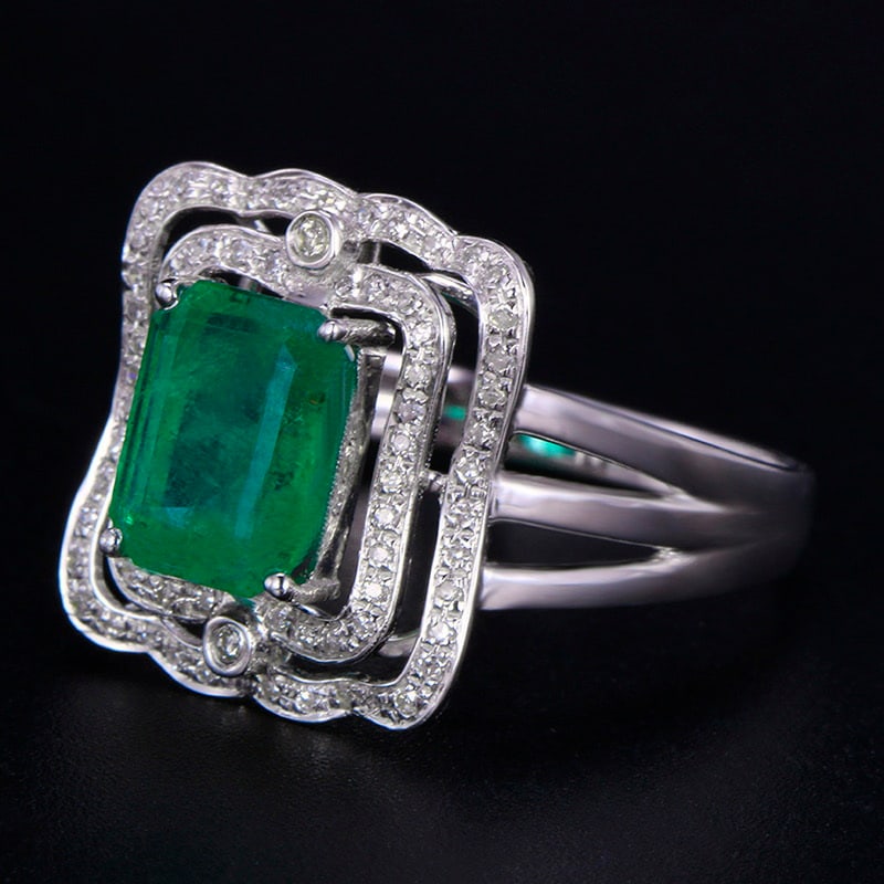 14k Gold 2.32 Ctw Vivid Green Natural Emerald & Diamond Ring - 3