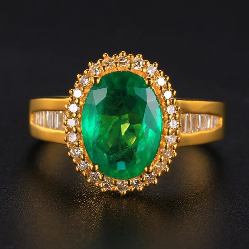 14k Gold 2.33 Ctw Vivid Green Natural Emerald & Diamond Ring (1 of 4)