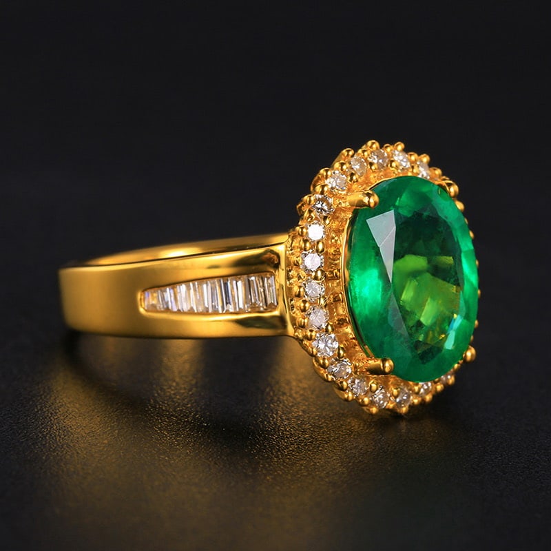 14k Gold 2.33 Ctw Vivid Green Natural Emerald & Diamond Ring - 2