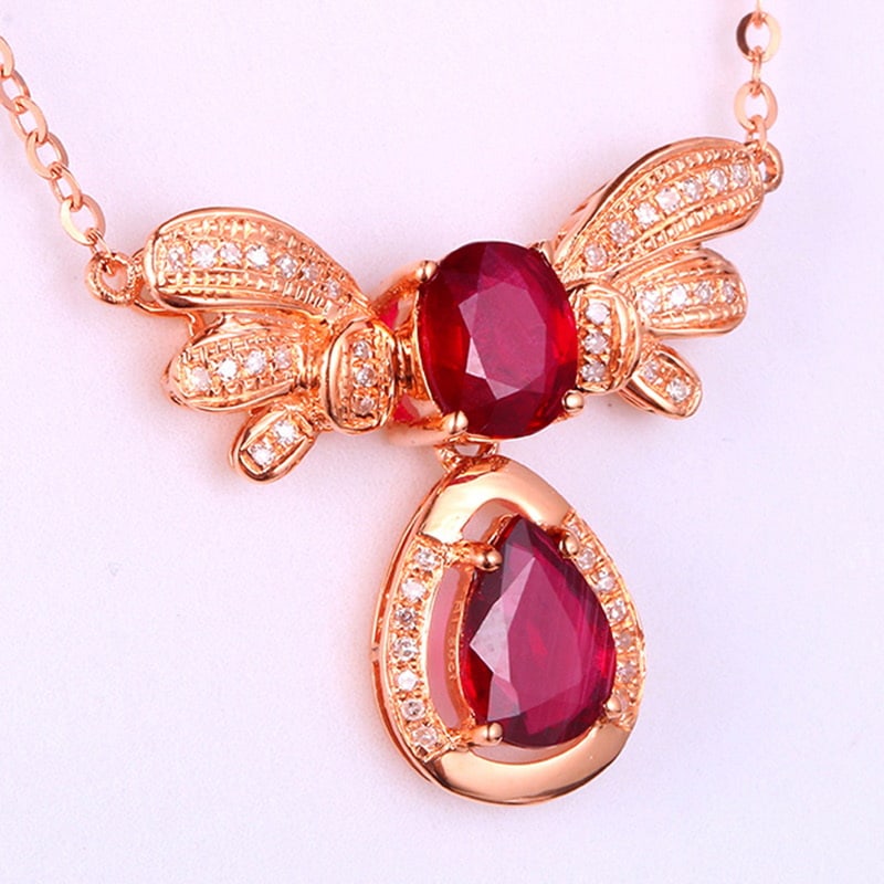 14k Gold 1.64 Ctw Natural Ruby & Diamond Necklace - 2