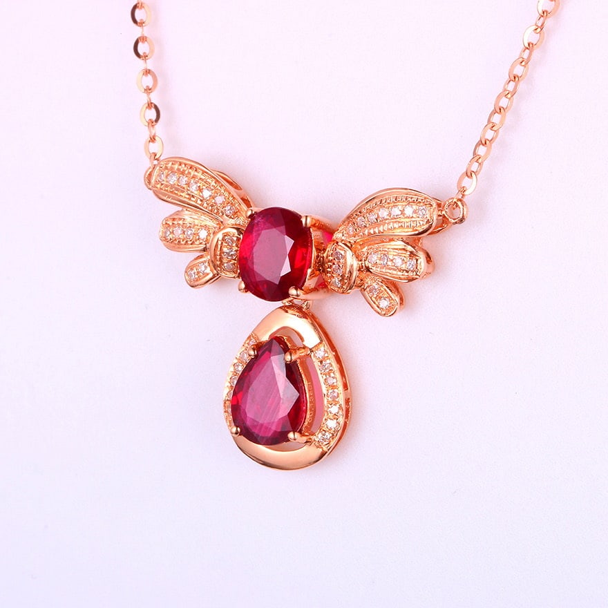 14k Gold 1.64 Ctw Natural Ruby & Diamond Necklace - 3