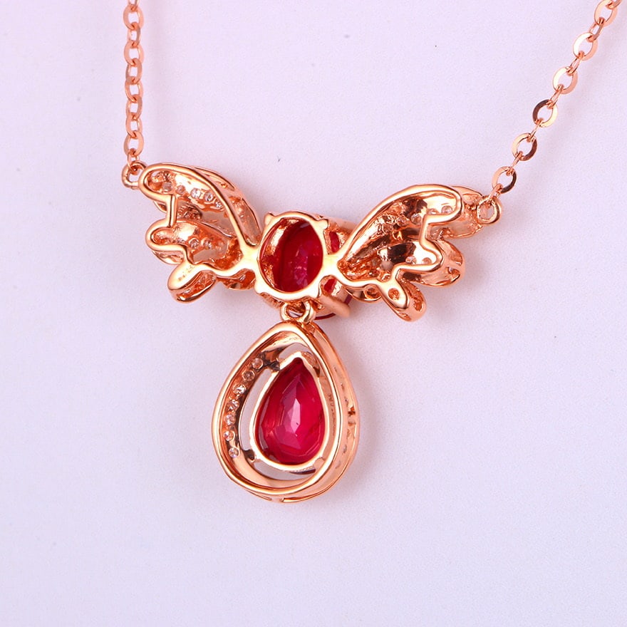 14k Gold 1.64 Ctw Natural Ruby & Diamond Necklace - 4