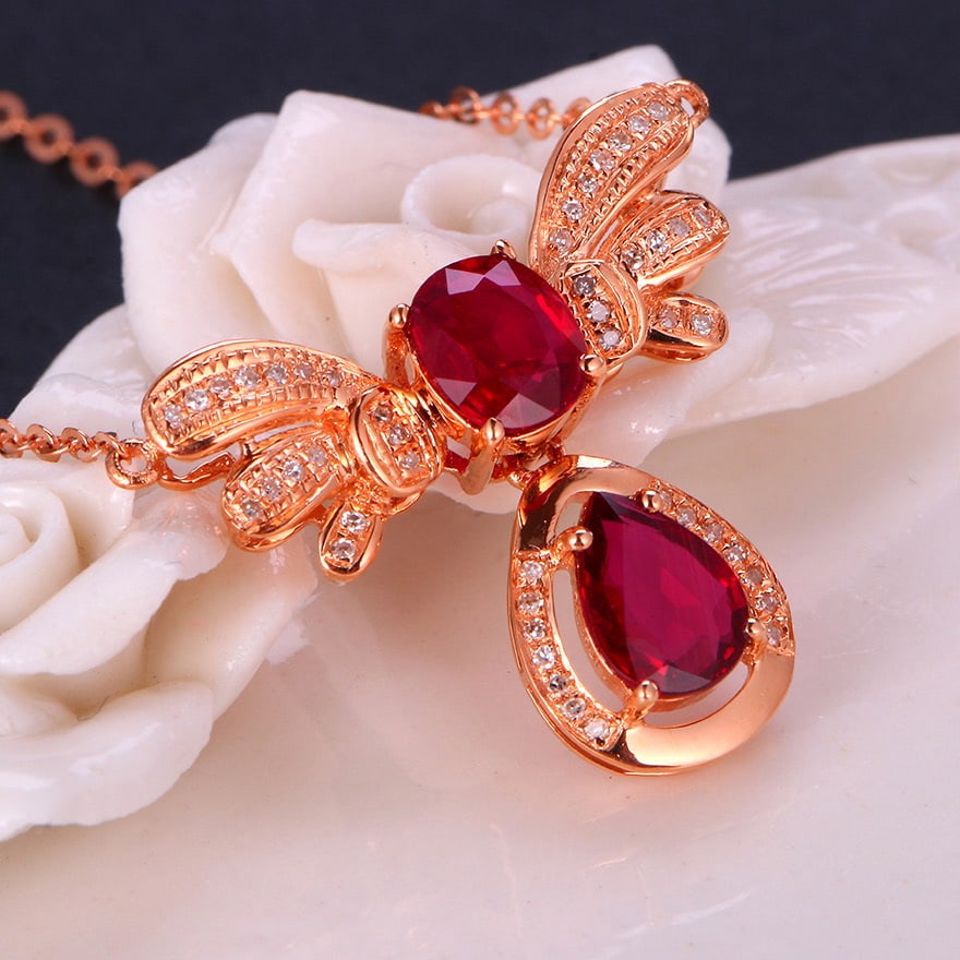 14k Gold 1.64 Ctw Natural Ruby & Diamond Necklace - 5