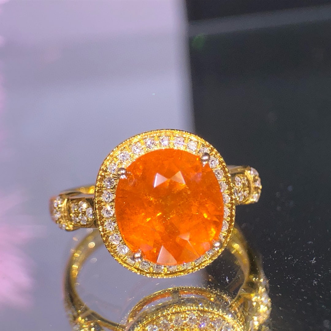 14k Gold 5.35 Ct Natural Spessartine & Diamond Ring - 2