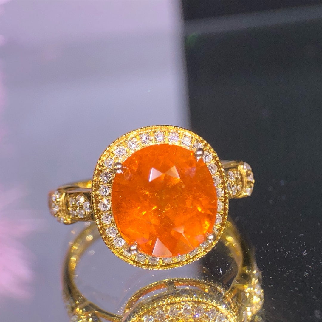 14k Gold 5.35 Ct Natural Spessartine & Diamond Ring - 3