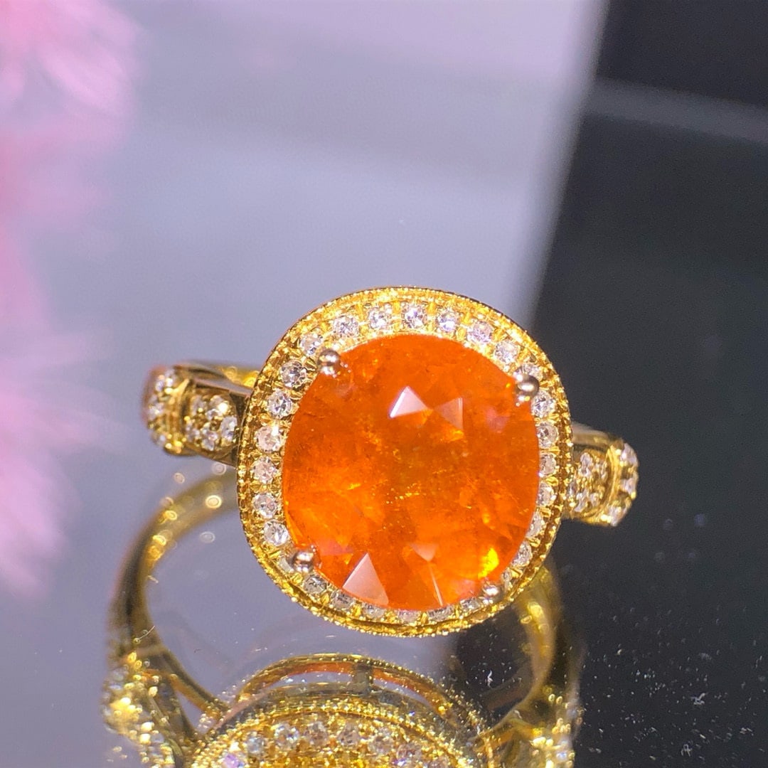 14k Gold 5.35 Ct Natural Spessartine & Diamond Ring - 4