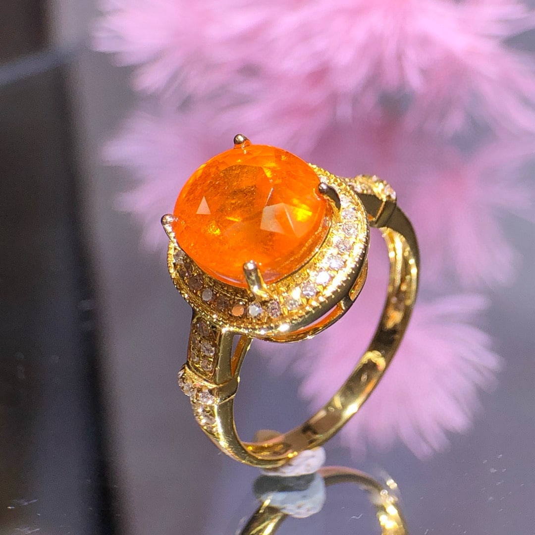 14k Gold 5.35 Ct Natural Spessartine & Diamond Ring - 5