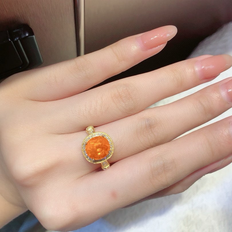 14k Gold 5.35 Ct Natural Spessartine & Diamond Ring - 6