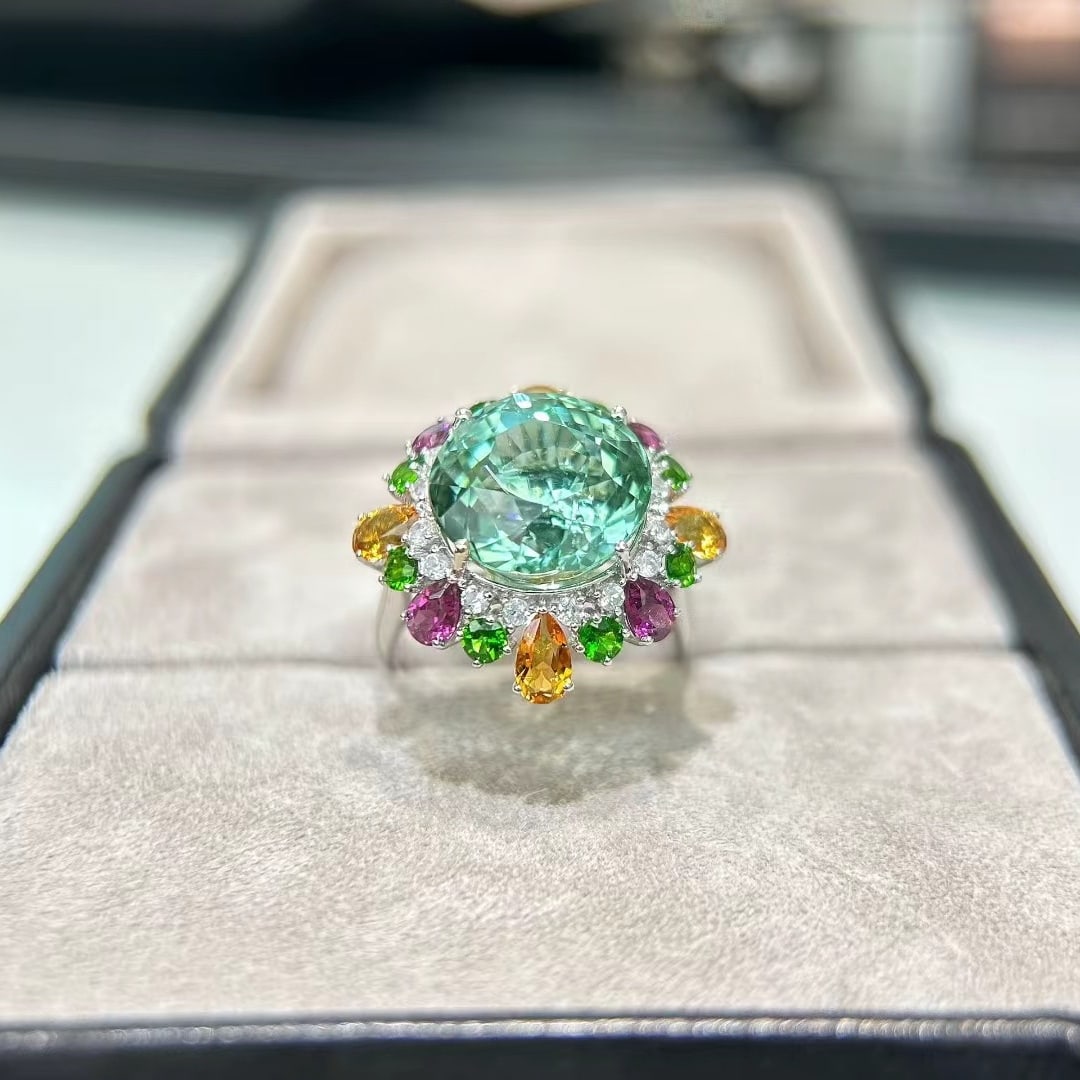 14k Gold 11.39 Ctw Natural Tourmaline & Gem Ring - 4