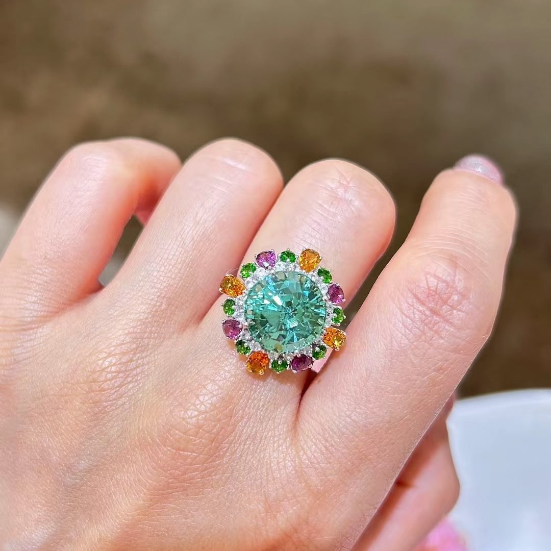 14k Gold 11.39 Ctw Natural Tourmaline & Gem Ring - 9