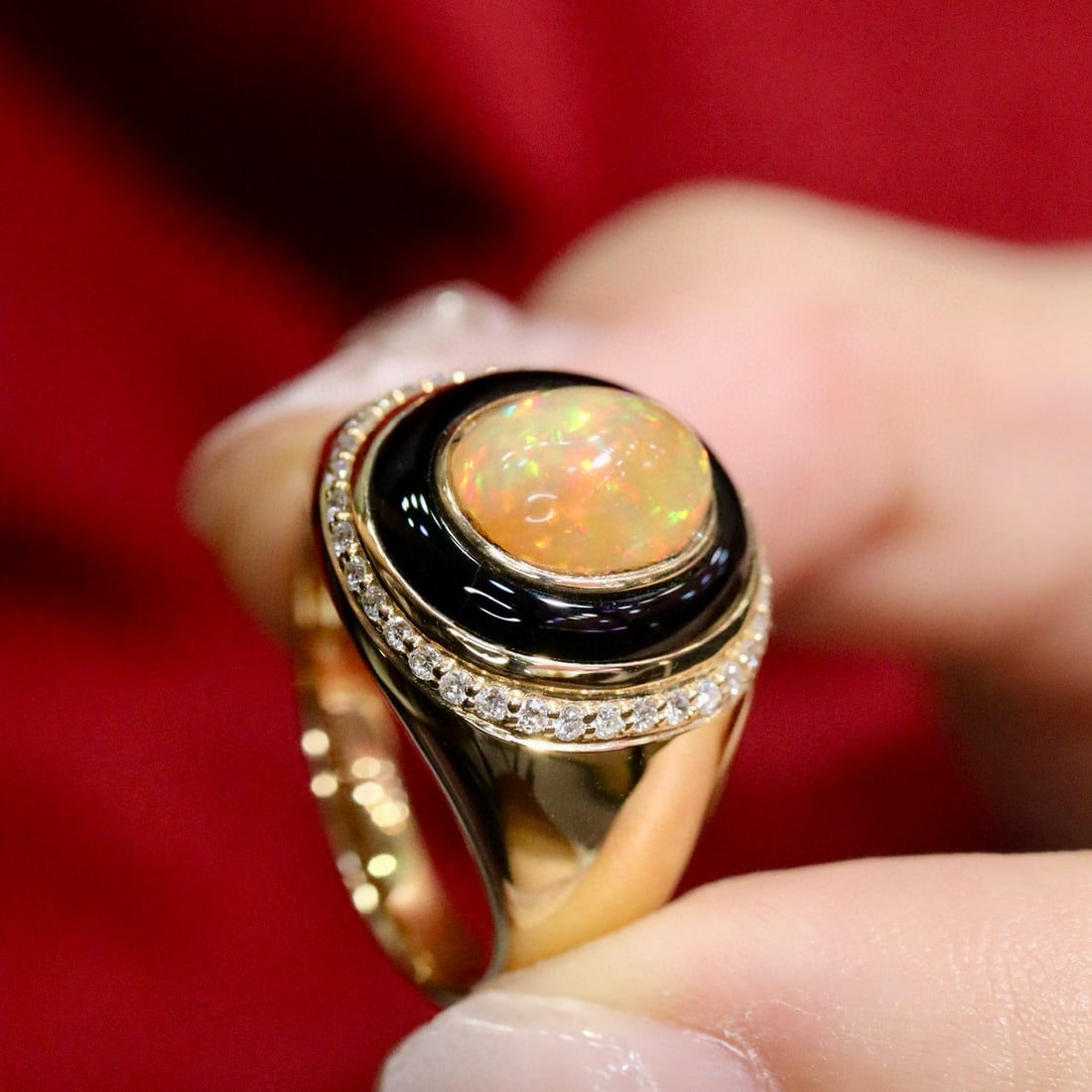 14k Gold 1.54 Ctw Natural Opal & Diamond Ring - 3