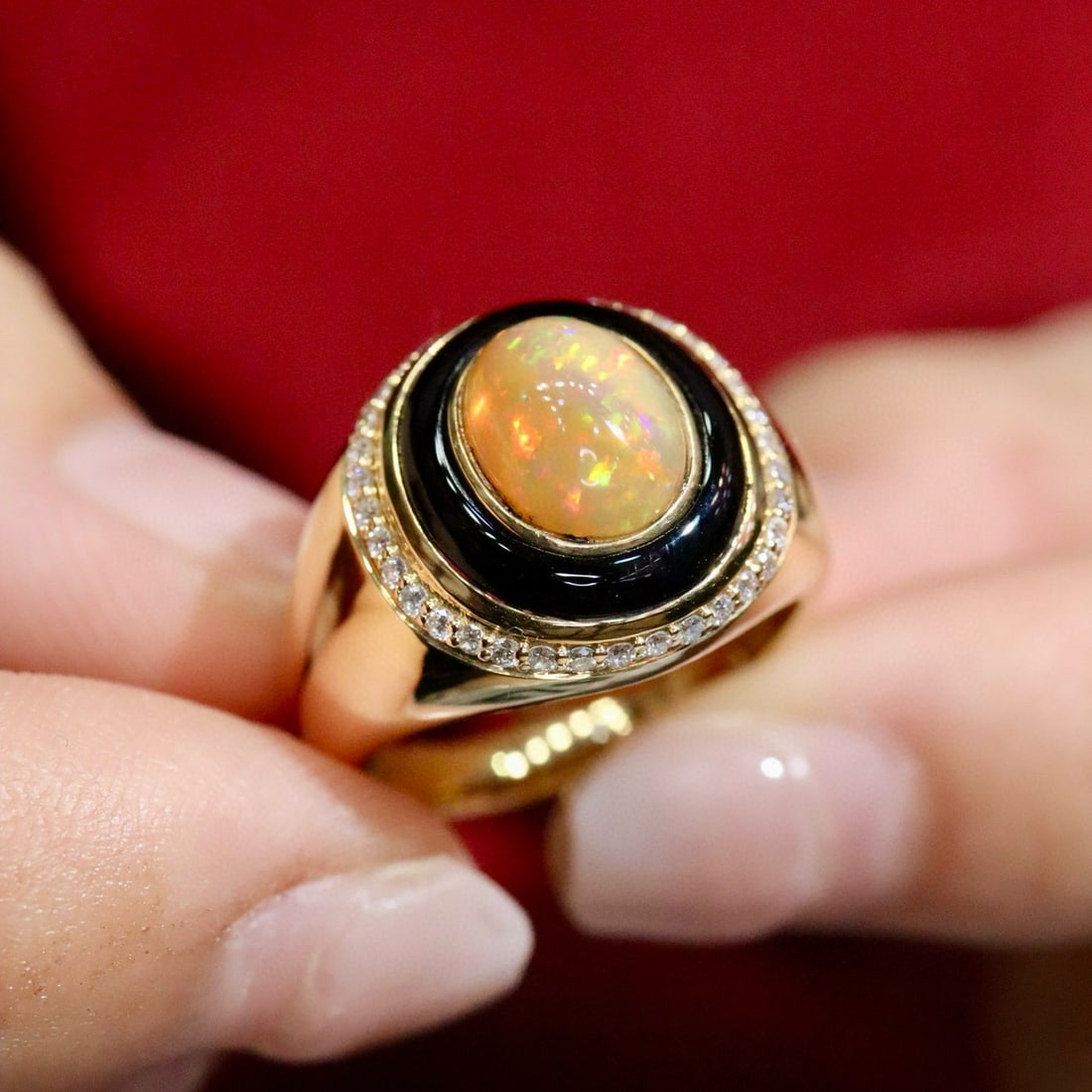 14k Gold 1.54 Ctw Natural Opal & Diamond Ring - 4