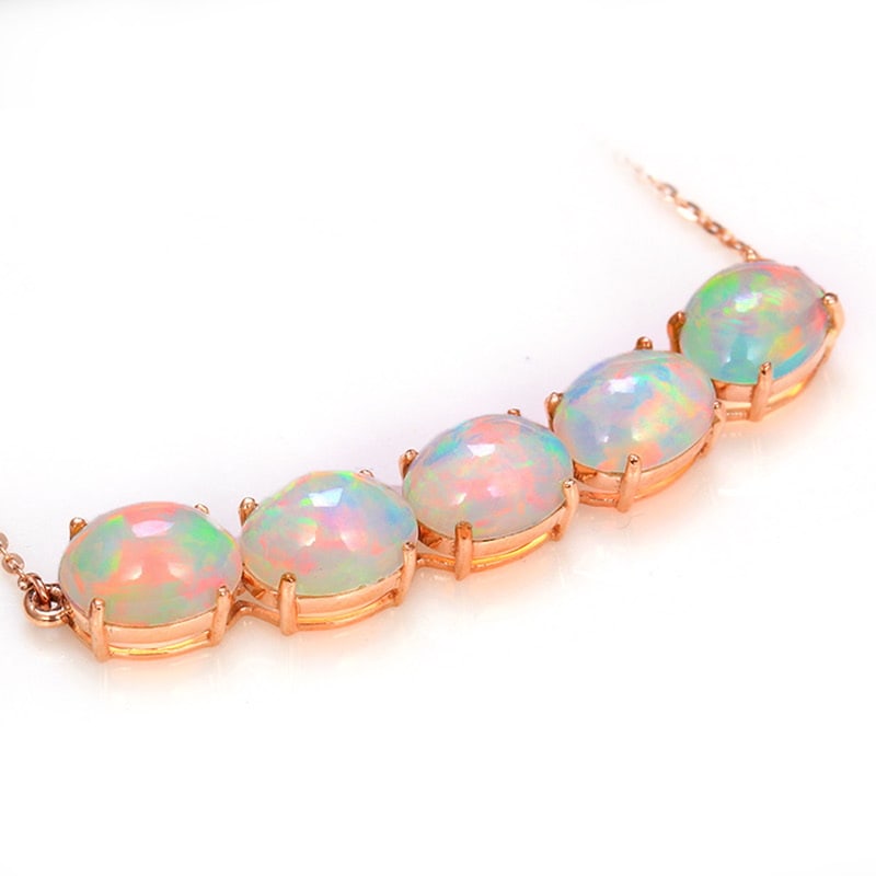 14k Gold 4.36 Ct Natural Opal Necklace - 2