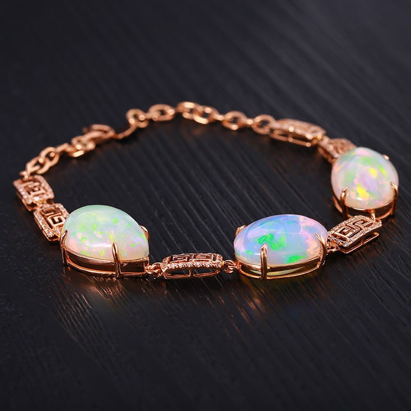 14k Gold 21.50 Ctw Natural Opal & Diamond Bracelet - 2