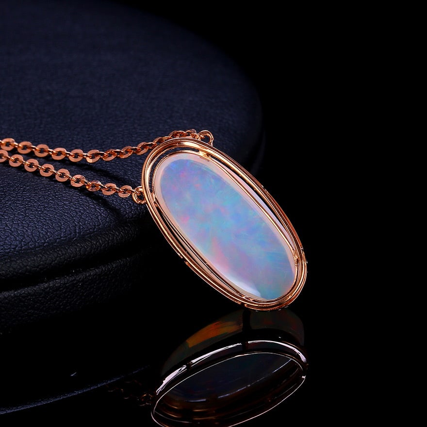 14k Gold 8.22 Ctw Natural Opal & Diamond Necklace - 4