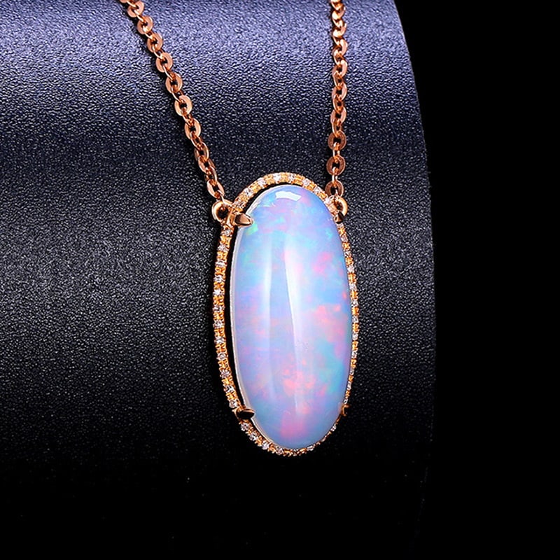 14k Gold 8.22 Ctw Natural Opal & Diamond Necklace - 5
